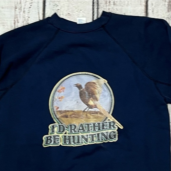 Vintage I'd Rather Be Hunting Animal Print 1980s Crewneck Pullover Sweatshirt - Picture 2 of 6